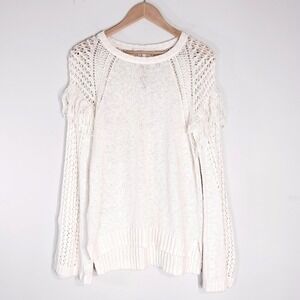 BCBGeneration Off White Sweater; Fringe Pointelle Bell Sleeve NWT
